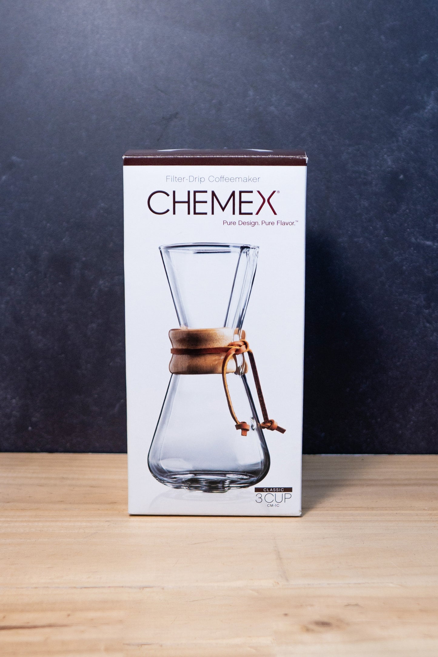 Cafetera Chemex de vidrio y mango de madera