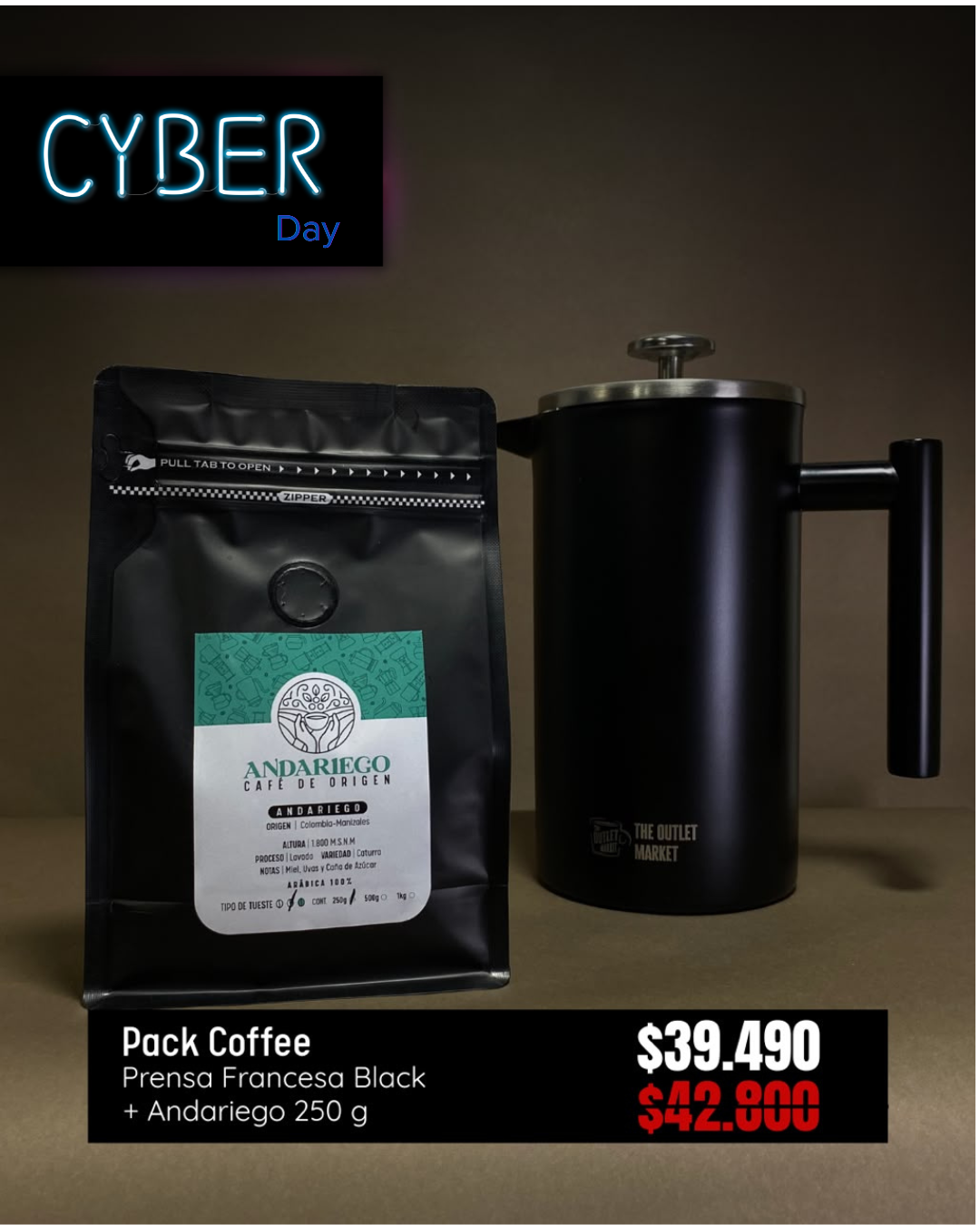 Pack Coffee | Andariego ( Colombia ) 250gr + Prensa Francesa Black