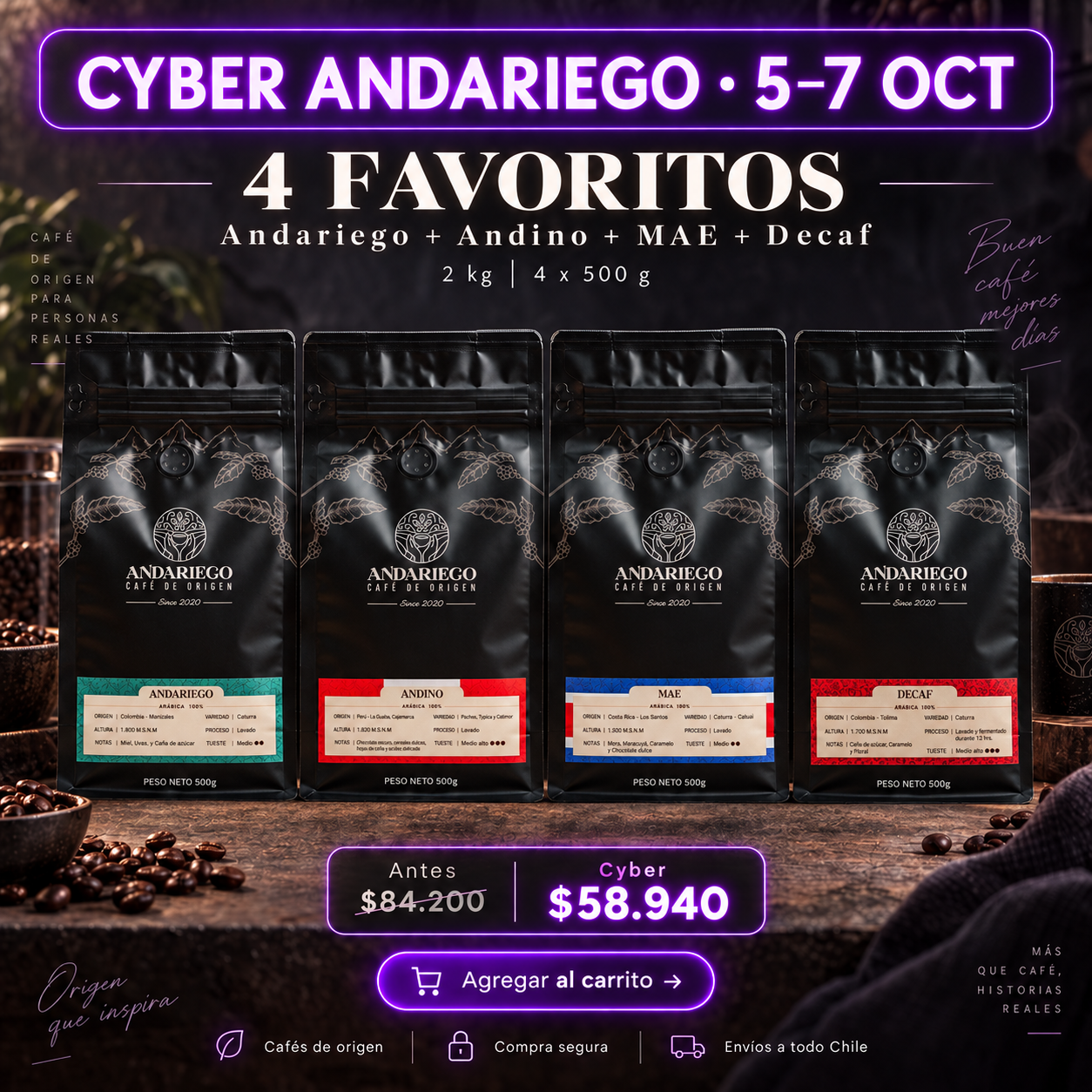 Cyber 4 Favoritos Andariego + Andino + MAE + Descafeinado