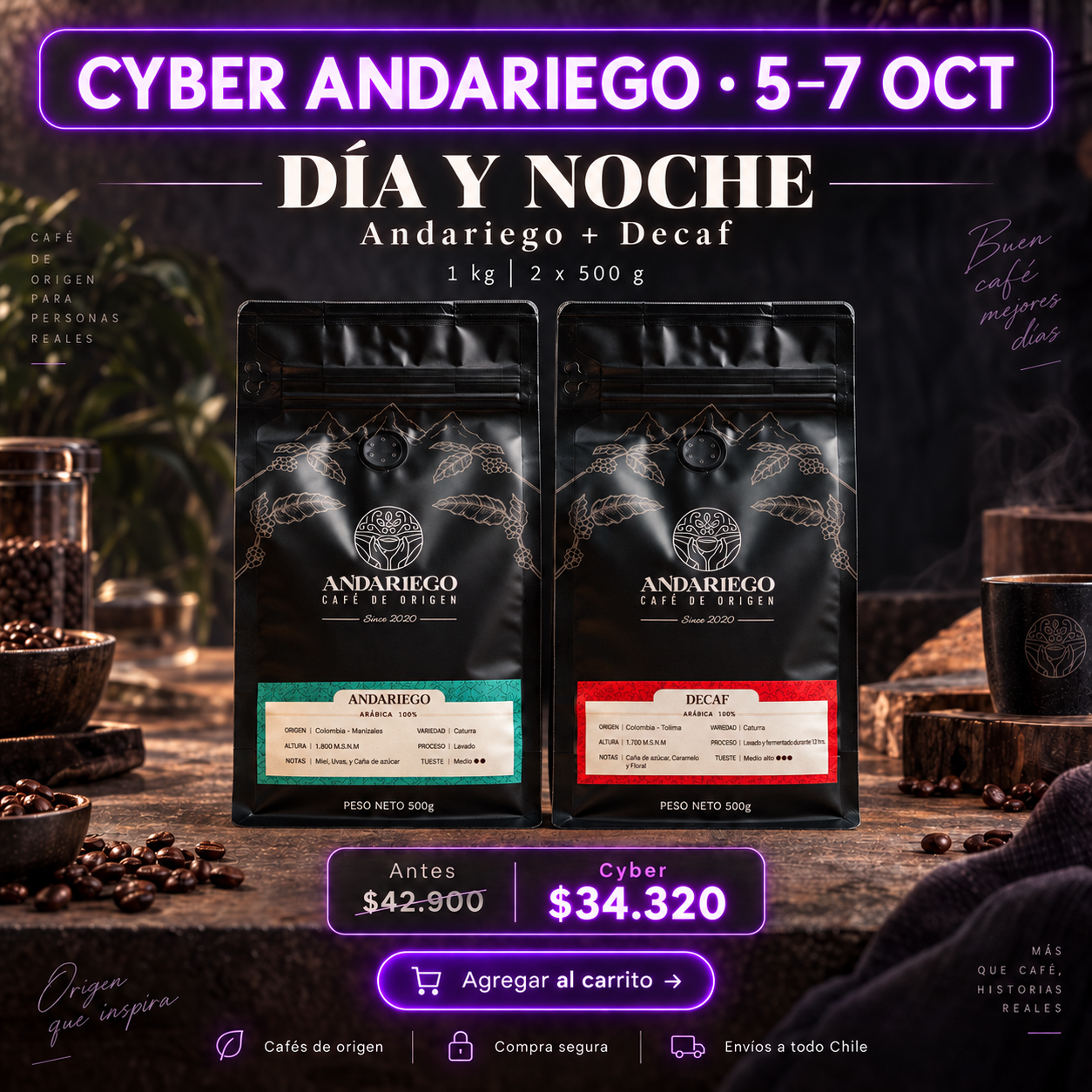 Cyber Día y Noche Andariego + Descafeinado