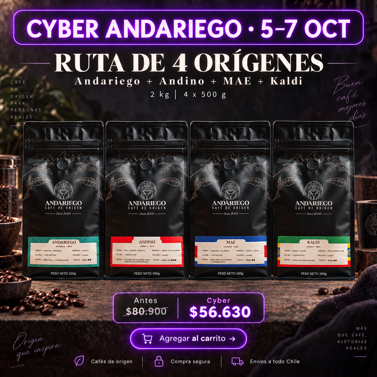 Cyber Ruta de 4 Orígenes Andariego + Andino + MAE + Kaldi