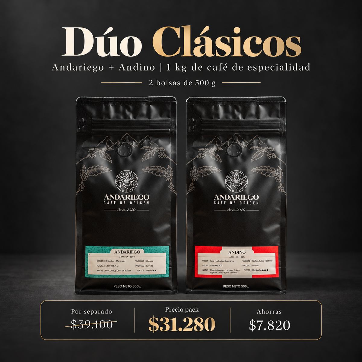 Pack Dúo Clásicos | Andariego + Andino – 1 kg (2 × 500 g)